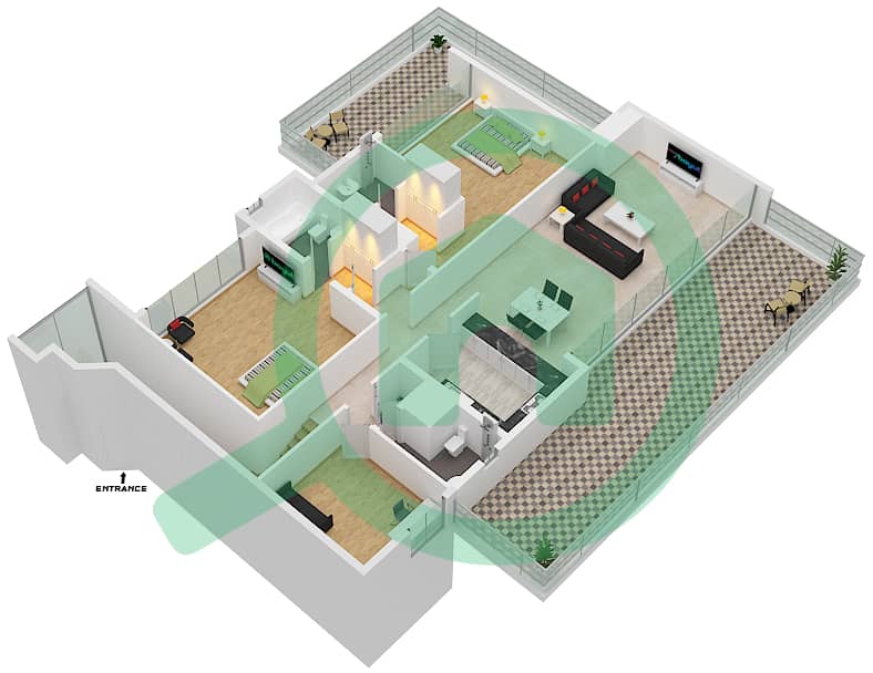 脉动联排别墅 - 2 卧室联排别墅类型／单位C/6戶型图 Floor 2 interactive3D
