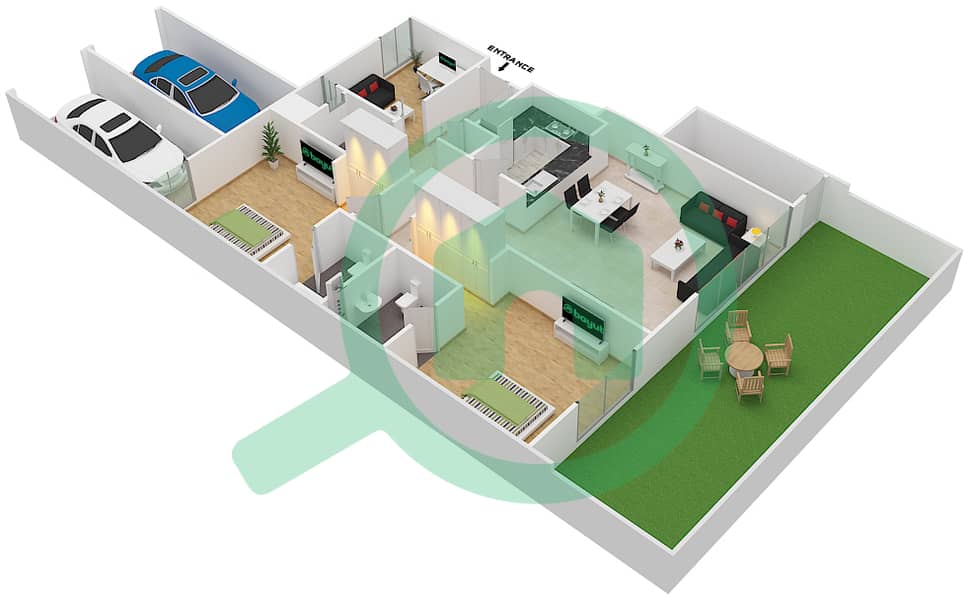 The Pulse Townhouses - 2 Bedroom Townhouse Type/unit D/1 Floor plan Ground Floor interactive3D