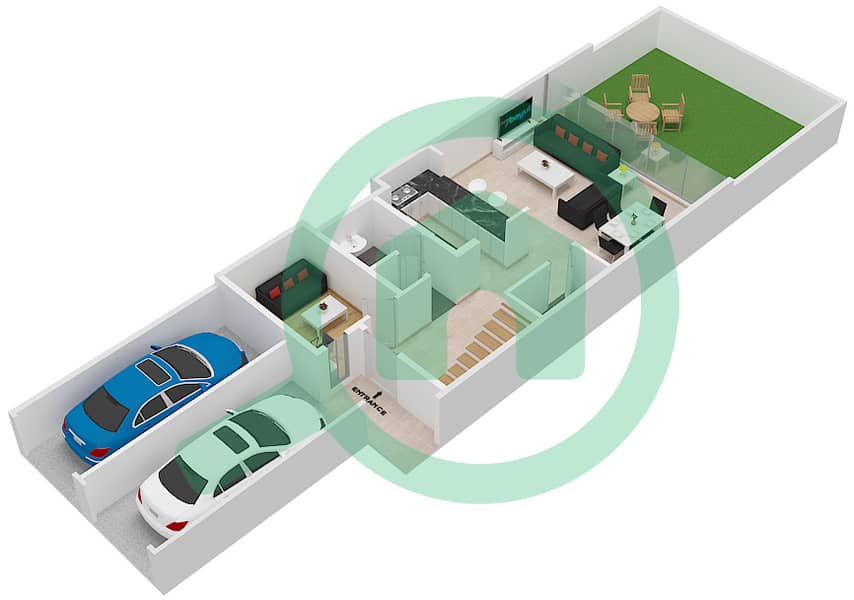 脉动联排别墅 - 2 卧室联排别墅类型／单位D/4戶型图 Ground Floor interactive3D