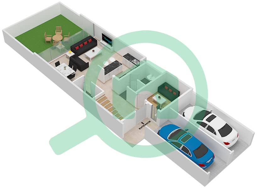 脉动联排别墅 - 2 卧室联排别墅类型／单位D/5戶型图 Ground Floor interactive3D