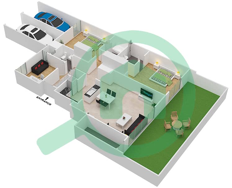 脉动联排别墅 - 2 卧室联排别墅类型／单位D/6戶型图 Ground Floor interactive3D