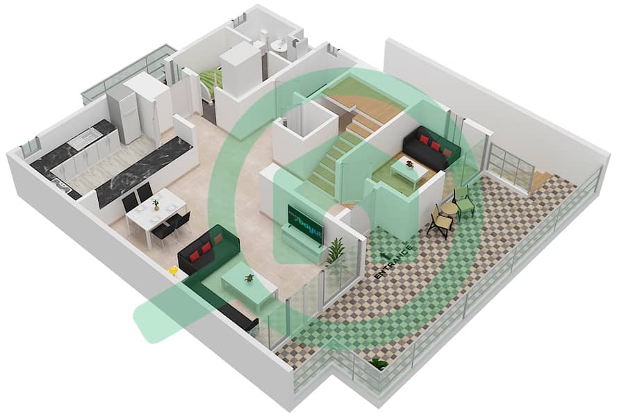 脉动联排别墅 - 4 卧室联排别墅类型／单位D/7戶型图 Floor 1 interactive3D
