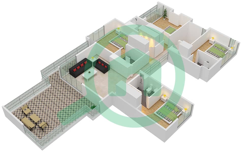 脉动联排别墅 - 4 卧室联排别墅类型／单位D/7戶型图 Floor 2 interactive3D