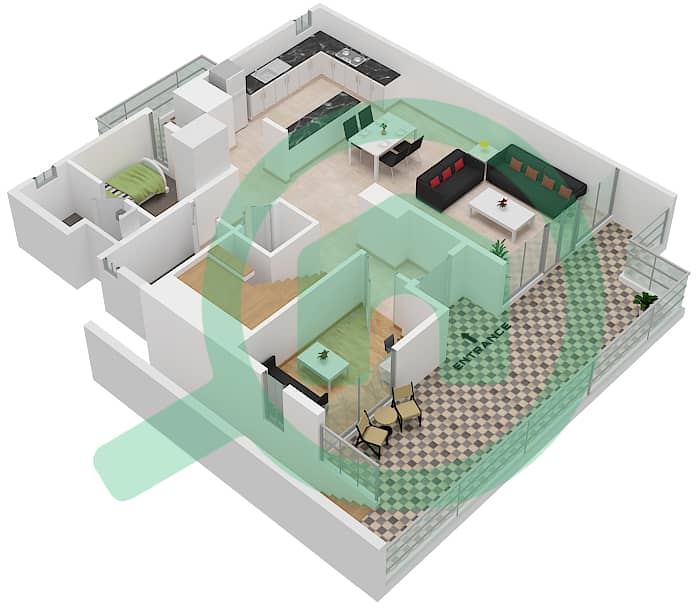 脉动联排别墅 - 4 卧室联排别墅类型／单位D/8戶型图 Floor 1 interactive3D