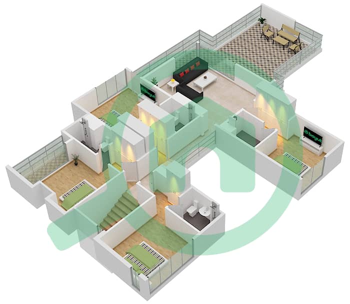 脉动联排别墅 - 4 卧室联排别墅类型／单位D/8戶型图 Floor 2 interactive3D