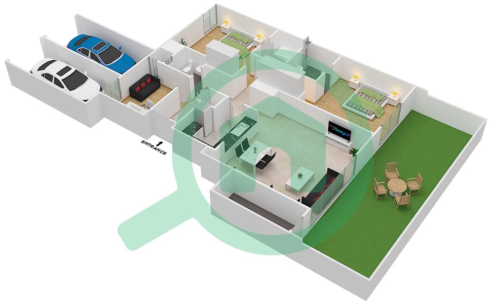 脉动联排别墅 - 2 卧室联排别墅类型／单位E/2戶型图 Ground Floor interactive3D