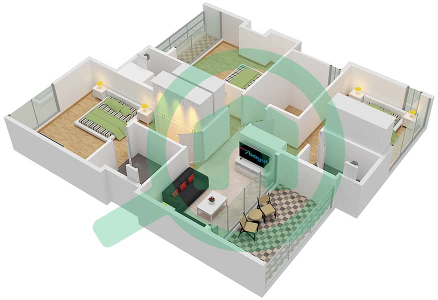 Таунхаусы Палс Таун - Таунхаус 3 Cпальни планировка Тип/мера E/3 First Floor interactive3D