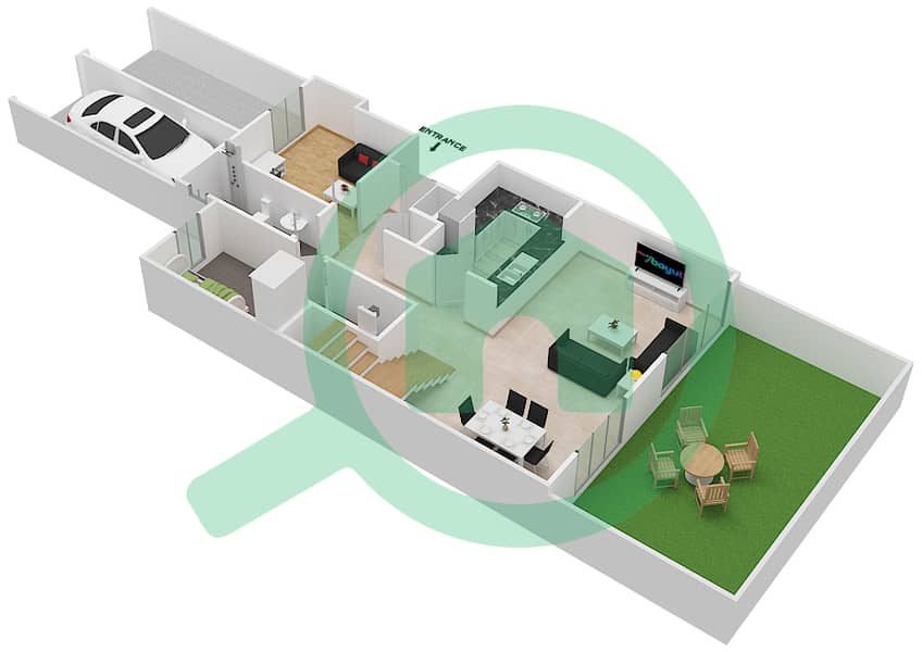脉动联排别墅 - 3 卧室联排别墅类型／单位C/1戶型图 Ground Floor interactive3D