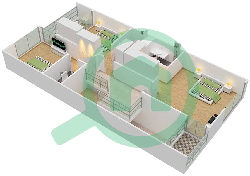 脉动联排别墅 - 3 卧室联排别墅类型／单位C/1戶型图 First Floor interactive3D