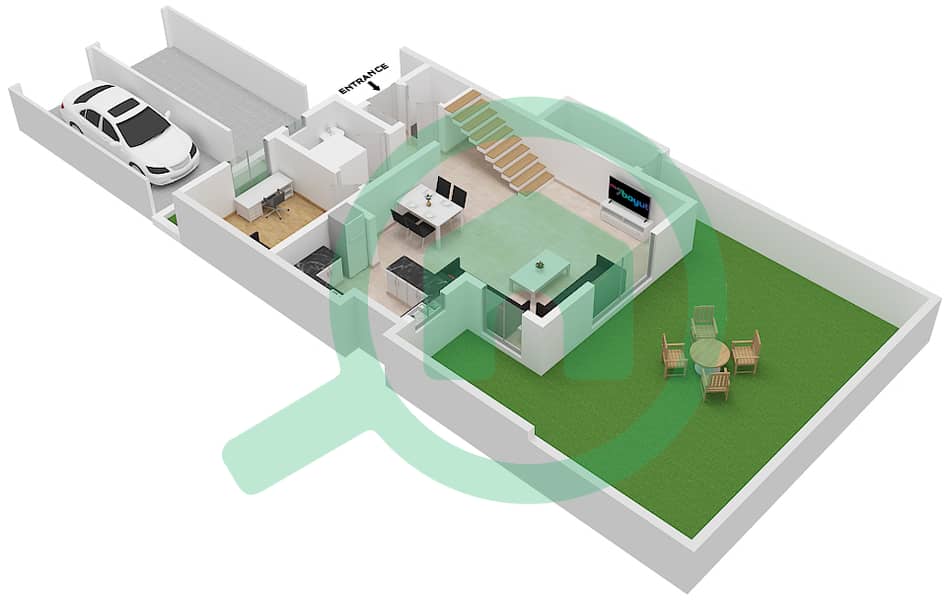 Таунхаусы Палс Таун - Таунхаус 2 Cпальни планировка Тип/мера C/3 Ground Floor interactive3D