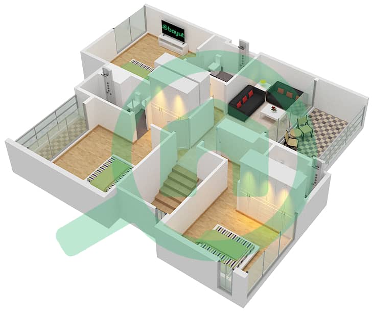 Таунхаусы Палс Таун - Таунхаус 3 Cпальни планировка Тип/мера E/4 First Floor interactive3D