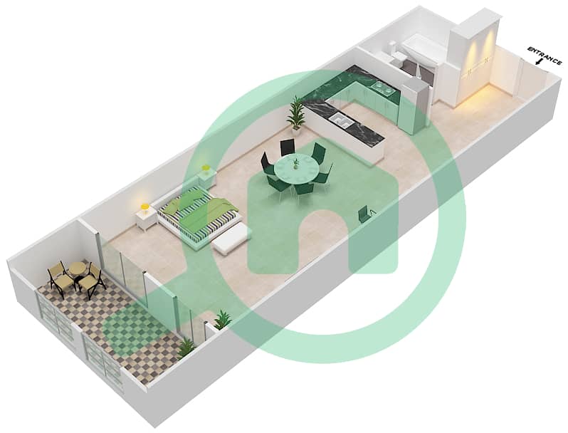 Аль-Хаил Хайтс - Апартамент Студия планировка Тип D interactive3D