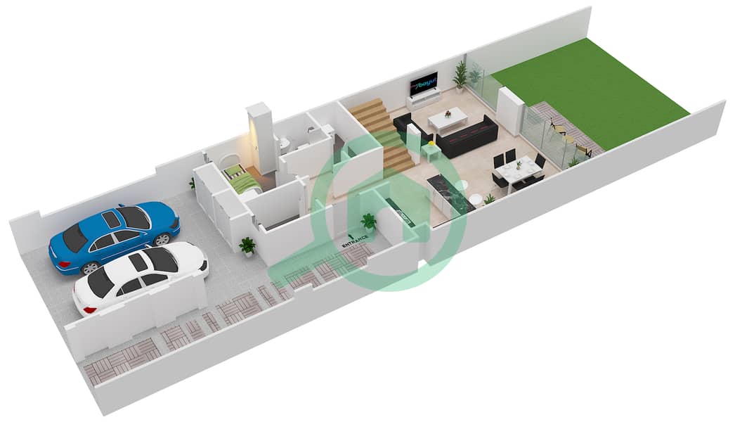 المخططات الطابقية لتصميم الوحدة MIDDLE فیلا 3 غرف نوم - تشيري وودز Ground Floor interactive3D