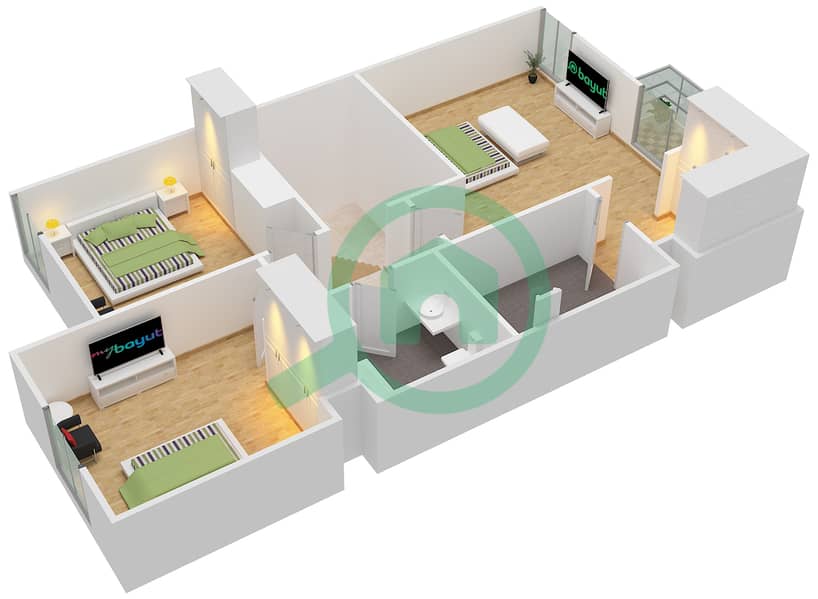 樱花树联排别墅区 - 3 卧室别墅单位MIDDLE戶型图 First Floor interactive3D