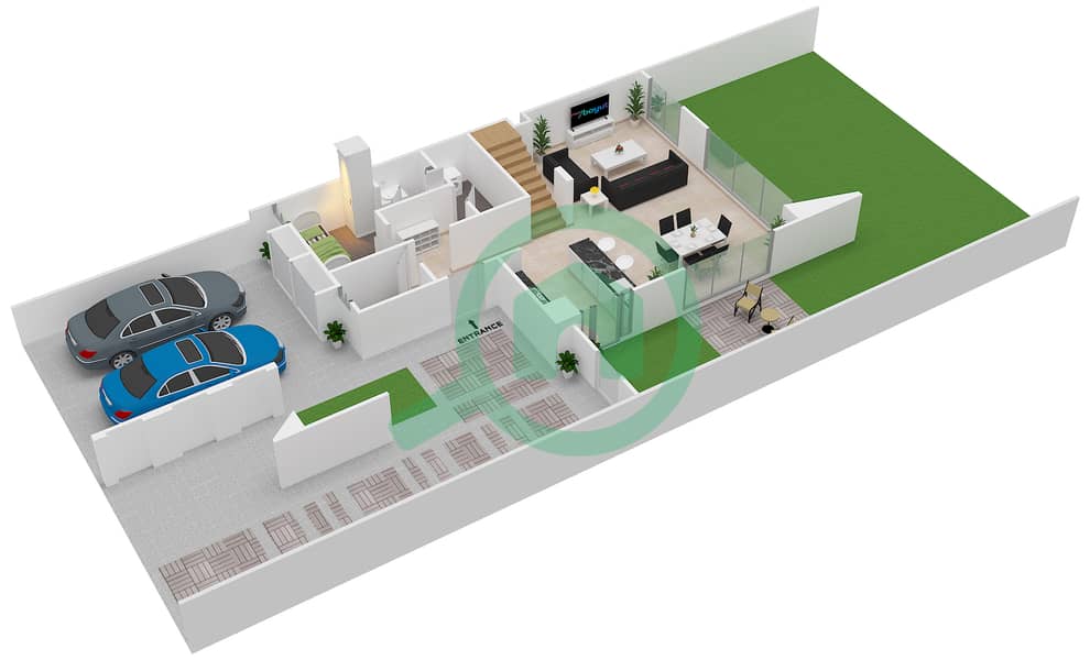 المخططات الطابقية لتصميم الوحدة CORNER فیلا 3 غرف نوم - تشيري وودز Ground Floor interactive3D