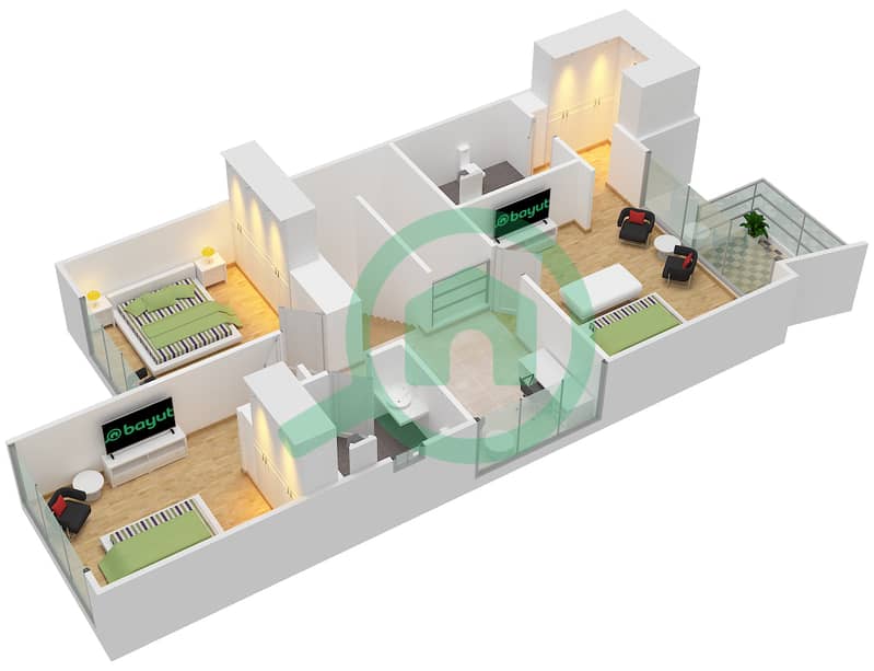 Черривудс - Вилла 3 Cпальни планировка Единица измерения CORNER First Floor interactive3D