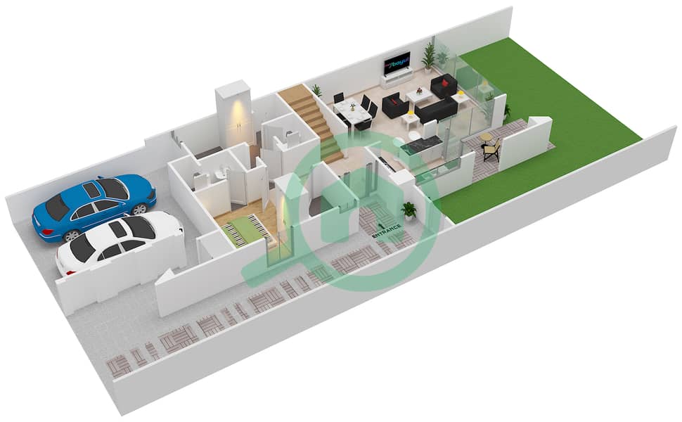 Черривудс - Вилла 4 Cпальни планировка Единица измерения CORNER Ground Floor interactive3D