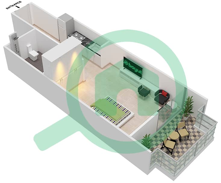 المخططات الطابقية لتصميم النموذج A شقة استوديو - دوسيت برنسيس ريجاس interactive3D