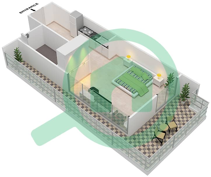 المخططات الطابقية لتصميم النموذج B شقة استوديو - دوسيت برنسيس ريجاس interactive3D