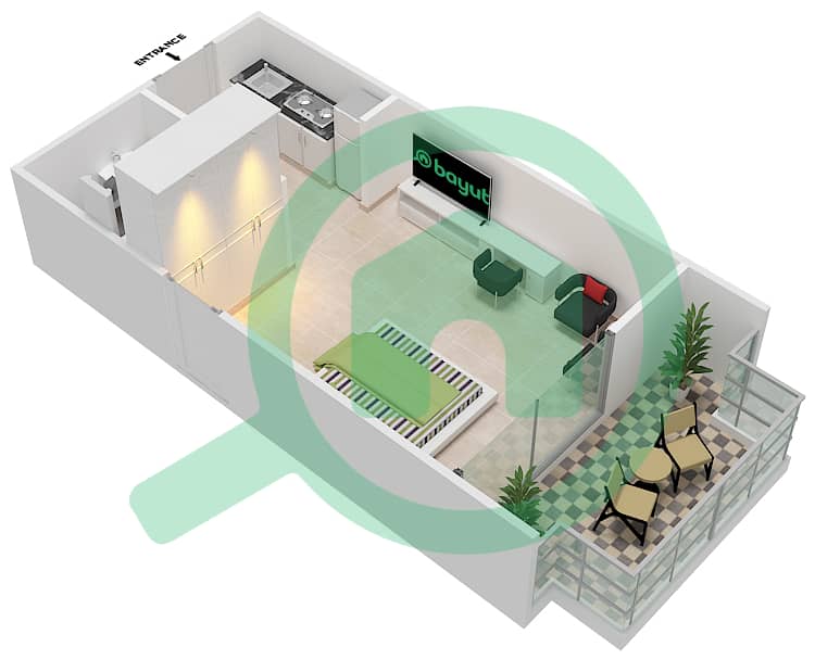 المخططات الطابقية لتصميم النموذج C شقة استوديو - دوسيت برنسيس ريجاس interactive3D