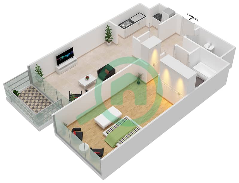 المخططات الطابقية لتصميم النموذج B شقة 1 غرفة نوم - شيماء بريمو Floor 2-3 interactive3D
