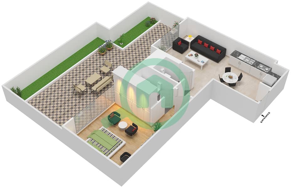 阿齐兹绍伊斯塔公寓 - 1 卧室公寓单位05 FIRST FLOOR戶型图 First Floor interactive3D
