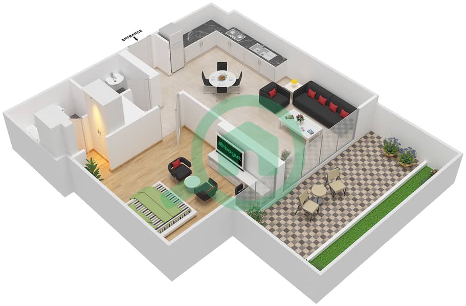 المخططات الطابقية لتصميم الوحدة 8 FIRST FLOOR شقة 1 غرفة نوم - شايستا عزيزي First Floor interactive3D