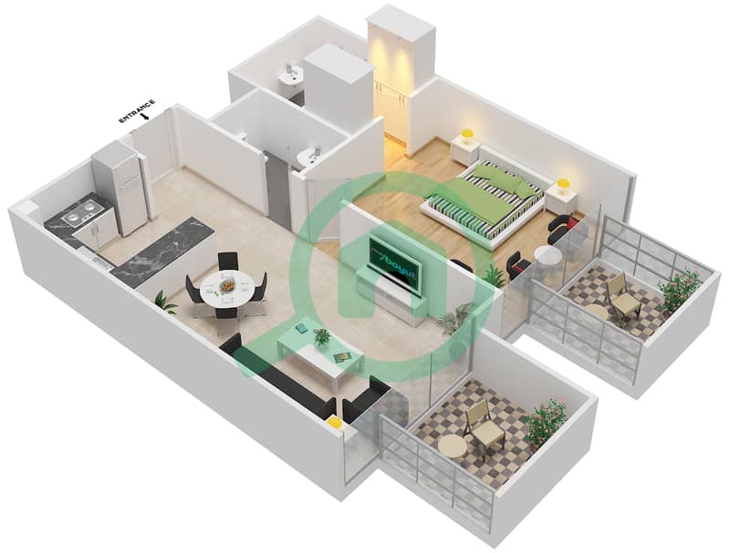 المخططات الطابقية لتصميم الوحدة 12 FLOOR 2-4 شقة 1 غرفة نوم - شايستا عزيزي Floor 2-4 interactive3D