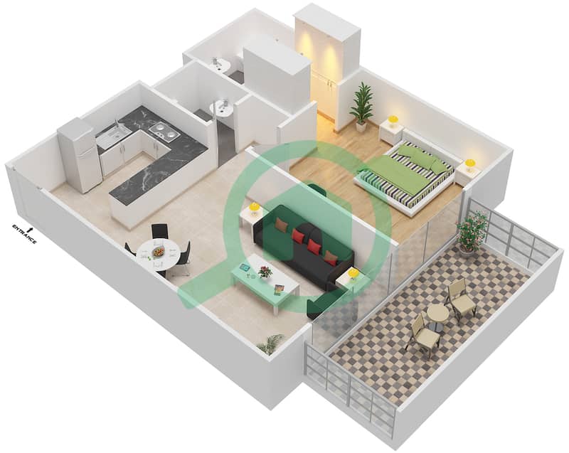 阿齐兹绍伊斯塔公寓 - 1 卧室公寓单位01  FLOOR 2-4戶型图 Floor 2-4 interactive3D