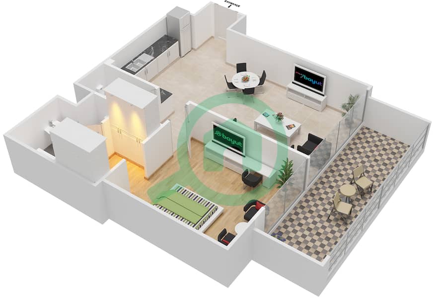阿齐兹绍伊斯塔公寓 - 1 卧室公寓单位11 FLOOR 2-4戶型图 Floor 2-4 interactive3D