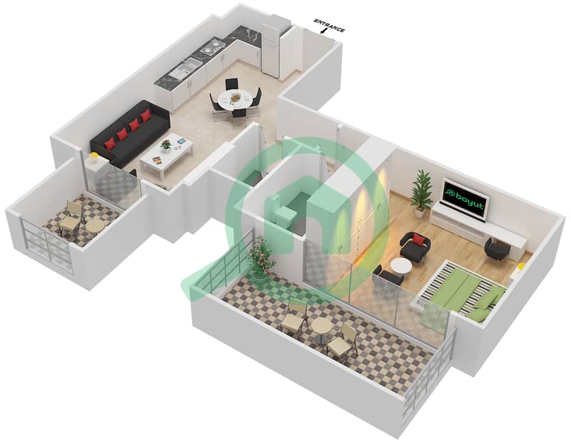 阿齐兹绍伊斯塔公寓 - 1 卧室公寓单位05 FLOOR 2-4戶型图 Floor 2-4 interactive3D