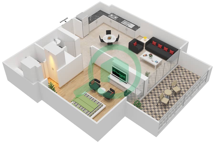 阿齐兹绍伊斯塔公寓 - 1 卧室公寓单位8 FLOOR 2-4戶型图 Floor 2-4 interactive3D