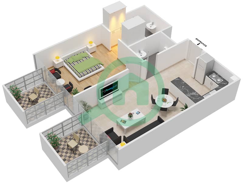 المخططات الطابقية لتصميم الوحدة 13 FLOOR 2-4 شقة 1 غرفة نوم - شايستا عزيزي Floor 2-4 interactive3D