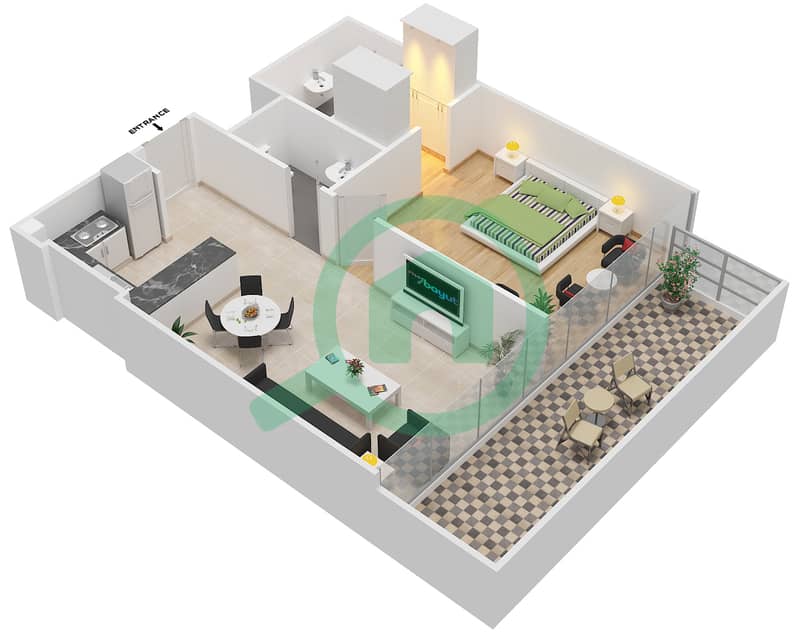阿齐兹绍伊斯塔公寓 - 1 卧室公寓单位17 FLOOR 2-4戶型图 Floor 2-4 interactive3D