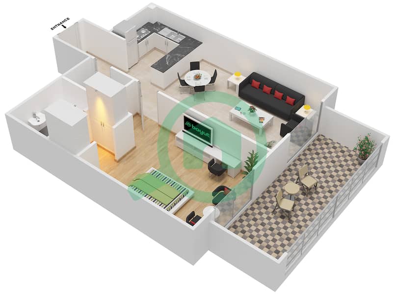 阿齐兹绍伊斯塔公寓 - 1 卧室公寓单位20  FLOOR 2-4戶型图 Floor 2-4 interactive3D