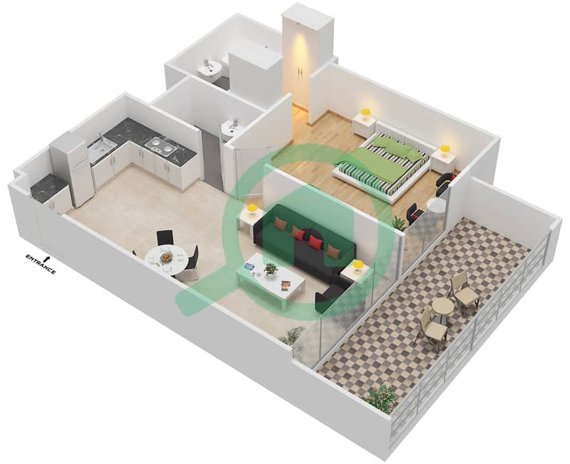 阿齐兹绍伊斯塔公寓 - 1 卧室公寓单位24 FLOOR 2-4戶型图 Floor 2-4 interactive3D