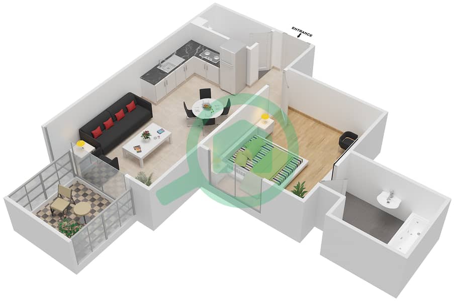 阿齐兹绍伊斯塔公寓 - 1 卧室公寓单位14 FLOOR 2-4戶型图 Floor 2-4 interactive3D