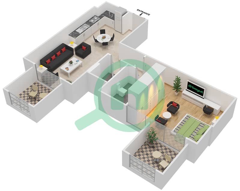 阿齐兹绍伊斯塔公寓 - 1 卧室公寓单位05 FLOOR 5戶型图 Floor 5 interactive3D