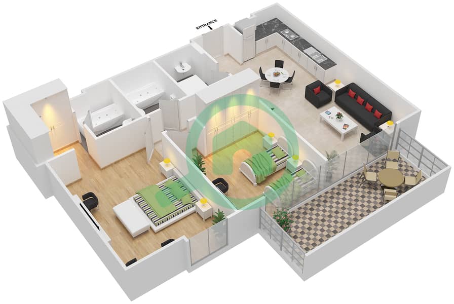 المخططات الطابقية لتصميم الوحدة 25  FLOOR 5 شقة 2 غرفة نوم - شايستا عزيزي Floor 5 interactive3D
