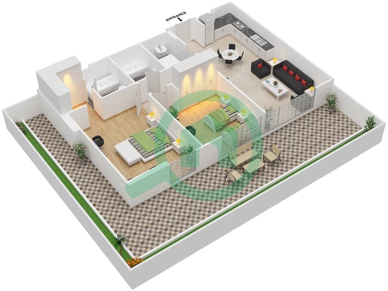 المخططات الطابقية لتصميم الوحدة 18 FIRST FLOOR شقة 2 غرفة نوم - شايستا عزيزي First Floor interactive3D