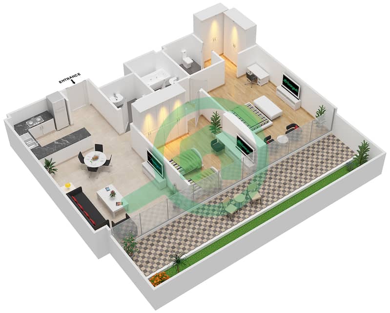 المخططات الطابقية لتصميم الوحدة 13 FIRST FLOOR شقة 2 غرفة نوم - شايستا عزيزي First Floor interactive3D