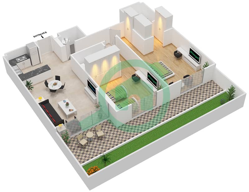 المخططات الطابقية لتصميم الوحدة 07 FIRST FLOOR شقة 2 غرفة نوم - شايستا عزيزي First Floor interactive3D