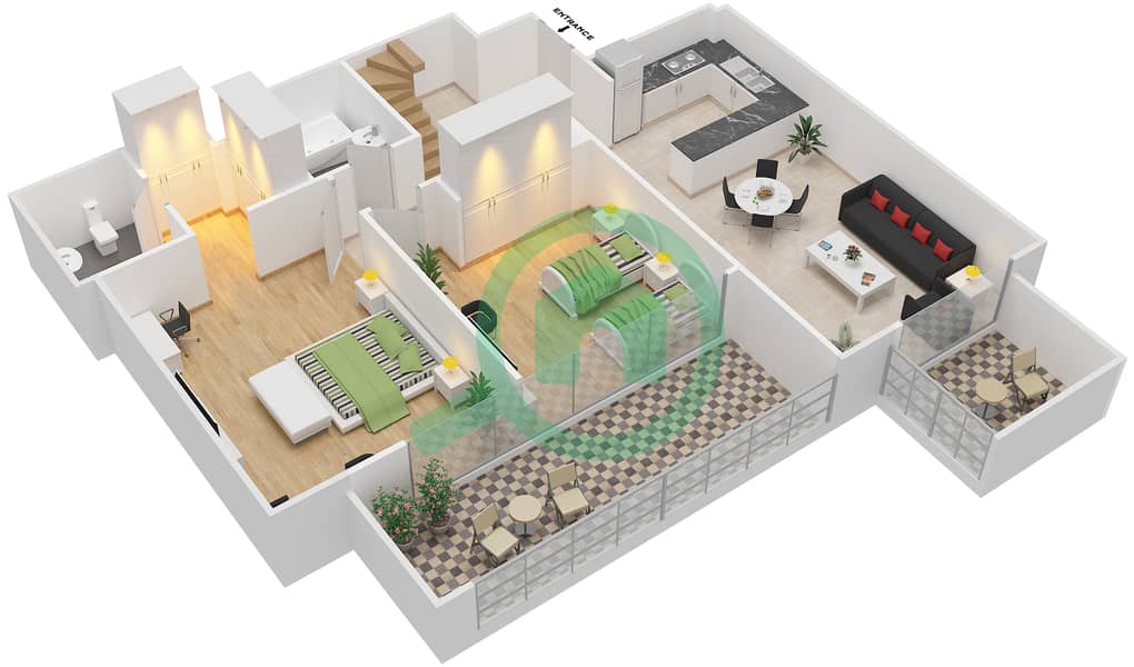 阿齐兹绍伊斯塔公寓 - 2 卧室公寓单位09 12TH & 13TH FLOOR戶型图 interactive3D