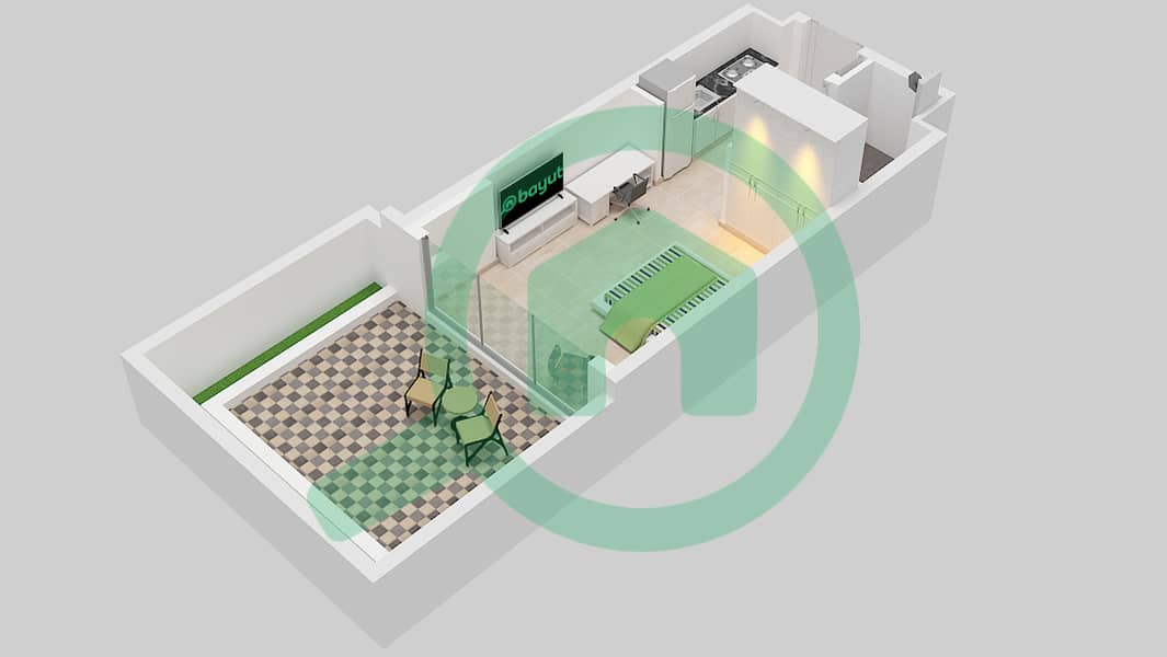 المخططات الطابقية لتصميم النموذج 1A شقة استوديو - عزيزي فواد ريزيدنس 1st Floor interactive3D
