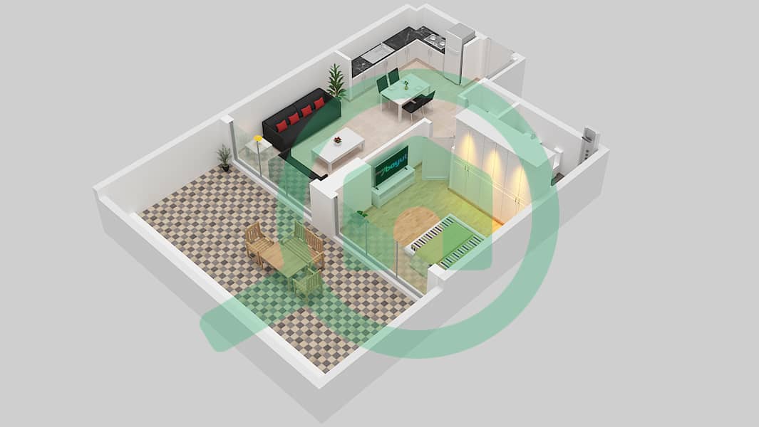 المخططات الطابقية لتصميم النموذج 1A شقة 1 غرفة نوم - عزيزي فواد ريزيدنس 1st Floor interactive3D