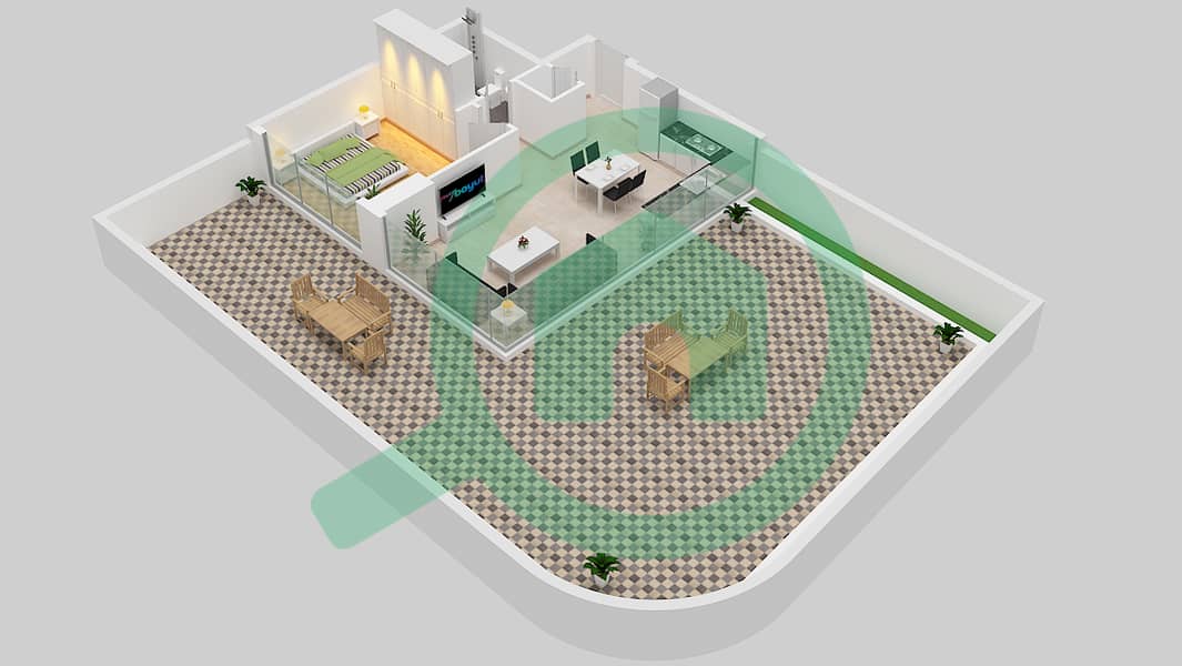المخططات الطابقية لتصميم النموذج 4A شقة 1 غرفة نوم - عزيزي فواد ريزيدنس 1st Floor interactive3D