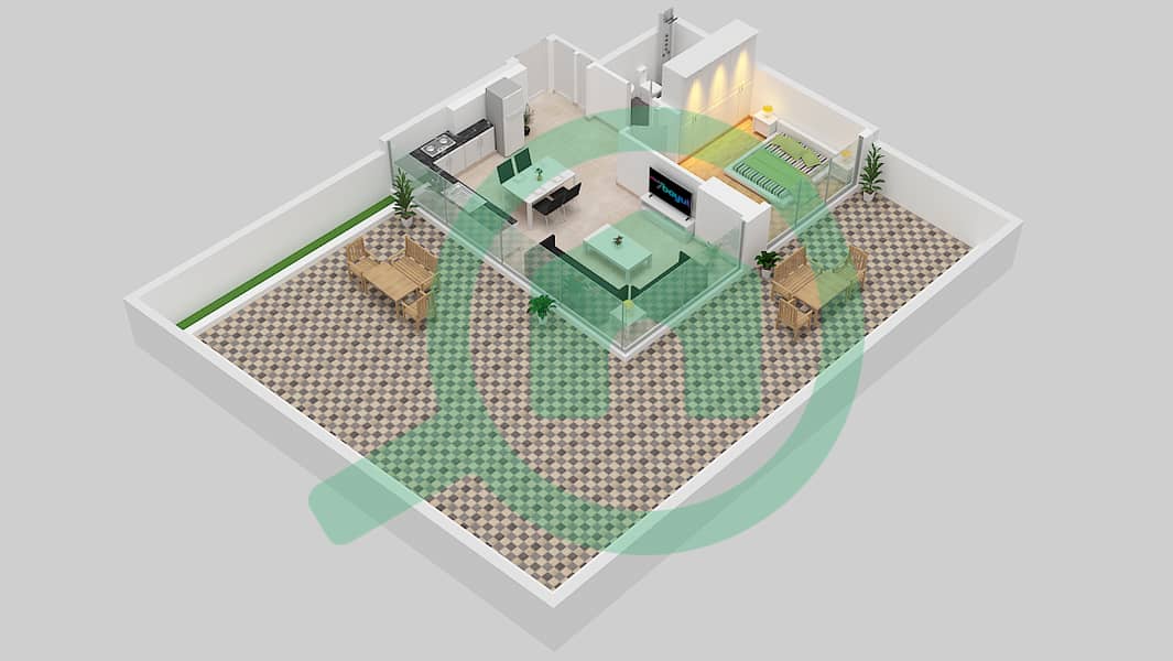 المخططات الطابقية لتصميم النموذج 5A شقة 1 غرفة نوم - عزيزي فواد ريزيدنس 1st Floor interactive3D