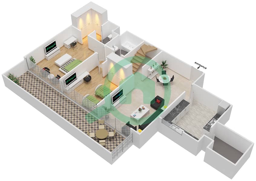 Shaista Azizi - 2 Bedroom Apartment Unit 11 12TH & 13TH FLOOR Floor plan interactive3D