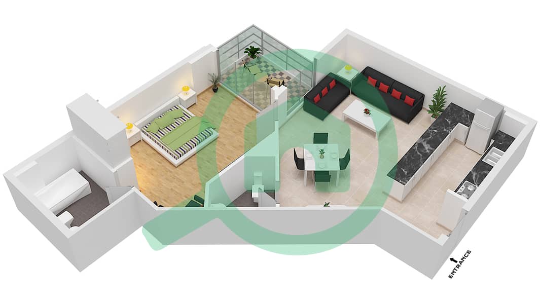 C1 - 1 Bedroom Apartment Type C Floor plan Floor 1,3,5,7,9,11 interactive3D