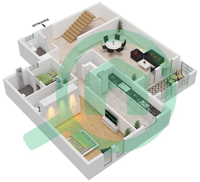 المخططات الطابقية لتصميم النموذج F شقة 4 غرف نوم - الخيل هايتس interactive3D